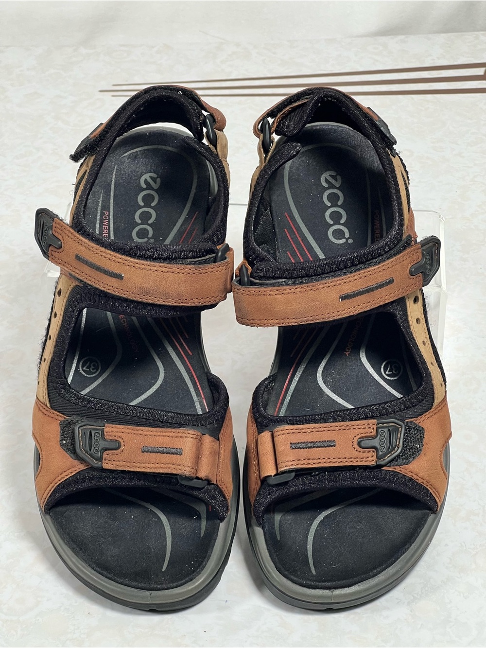 Ecco Hiking Yucatan Sandal Velcro Straps Brown Black US 6.5 Women’s Size 37 - Picture 7 of 11